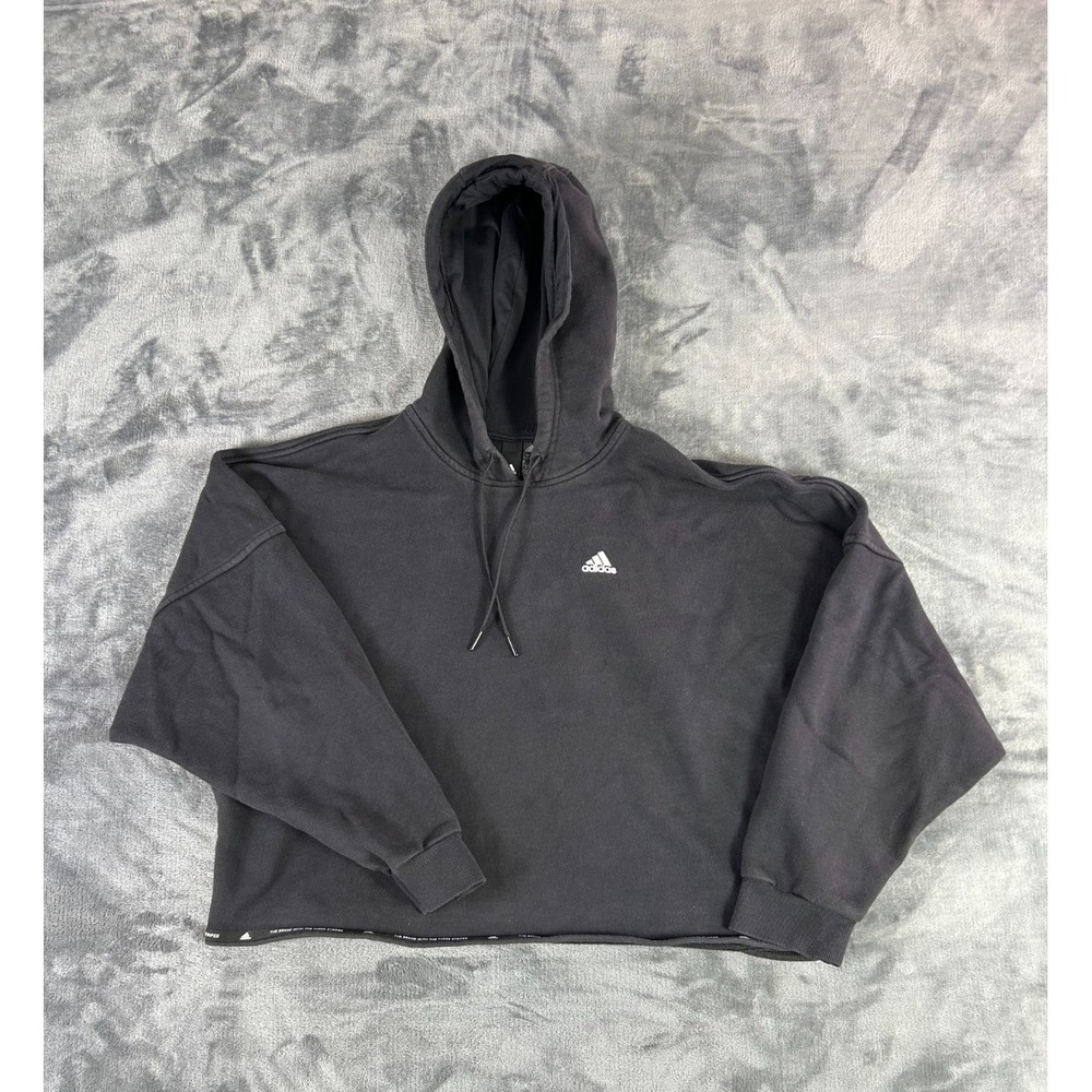 Vintage Adidas Originals Black Cropped Hoodie Women's‎ Size S Small Oversized